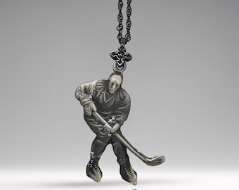 Ciondolo da hockey su ghiaccio in argento 925 fatto a mano - Ciondolo sportivo in stile vintage