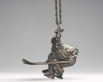 Vintage Style Sterling Silver Ice Hockey Goalie Pendant