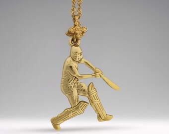 Colgante de críquet de plata de ley chapada en oro – Regalo de joyería deportiva