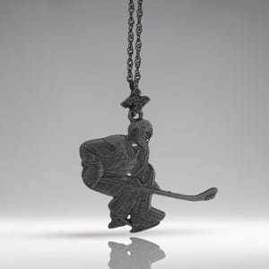 Ice Hockey Jewelry Pendant for Men – Oxidized Black 925 Silver Goalie Gift – Handmade Sports Charm for Athletes and Fans – Necklace