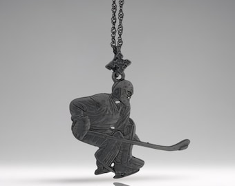 Oxidized Black Sterling Silver Hockey Goalie Pendant – Handmade Sports Charm