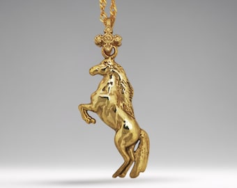 Gold-Plated Horse Pendant – Equestrian Sterling Silver Necklace