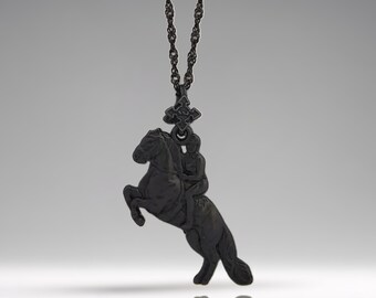 Pendentif cavalier en argent sterling noir oxydé – Bijoux équestres