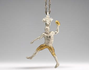 Two-Tone Sterling Silver American Football Pendant, Vintage Style