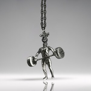 Weightlifting Pendant for Men Vintage Style 925 Silver Jewelry Gift Classic Gym Charm for Bodybuilders, Coaches & Strength Athletes Necklace