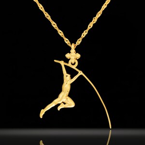 Pole Vault Pendant for Men – Gold Plated 925 Silver Jewelry – Sports Necklace Gift for Track Athlete, Teen Boy, or Coach