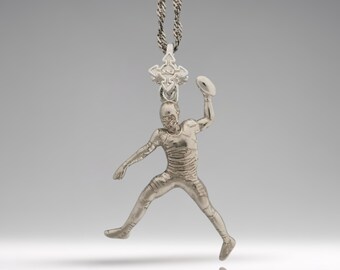 Sterling Silver American Football Player Pendant – Handmade Sports Jewelry