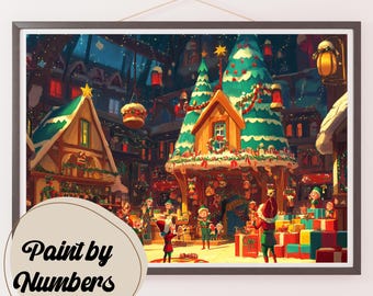 Elf Village Christmas Paint by Numbers Kit: DIY Holiday Wall Art