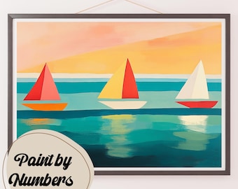 Sailboats at Sunset Paint by Numbers Kit: DIY Seascape Art