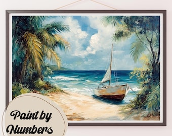 Coastal Sailboat Paint by Numbers Kit: Tropical Beach DIY Painting