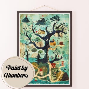 Kit de pintura por números para adultos: mapa de aventuras en la casa del árbol, pintura DIY, arte de pintura para decoración de paredes, ideas de regalos, decoración de pared hecha a mano