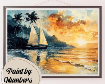 Golden Voyage Paint by Numbers Kit: Tropical Seascape DIY Painting
