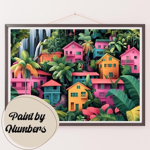 Tropical Village Paint by Numbers Kit: DIY Home Wall Art