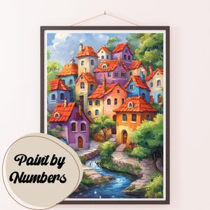 Paint by Numbers Kit for Adults: Enchanted Village, DIY Painting, Painting Art for Decor, Gift Ideas, Homemade Wall Art Decor