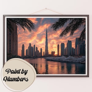 Dubai Skyline Paint by Numbers Kit: Gör-det-själv-väggkonst för hemmet