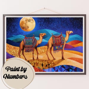 Kit di pittura con i numeri: cammelli del deserto sotto la luna, pittura fai da te, kit acrilico per adulti, idee regalo, kit fai da te per adulti, decorazioni artistiche fatte a mano