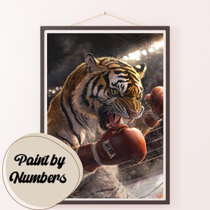 Kit di pittura con i numeri per adulti: tigre che pugila, arte dinamica degli animali, kit di arte acrilica, pittura fai da te, decorazioni murali, idee regalo, arte murale fatta in casa