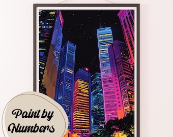 Kit de pintura por números de paisagem urbana neon: arte de parede urbana faça você mesmo