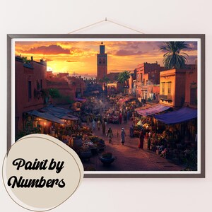 Kit di pittura con i numeri per adulti: mercato marocchino, pittura fai da te, pittura artistica per decorare, idee regalo, decorazioni da parete per la casa