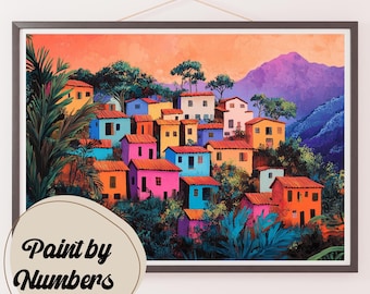 Sunset Village Paint by Numbers Kit: Tropical DIY Painting