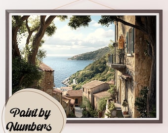 Mediterranean Village Paint by Numbers Kit: Coastal DIY Painting