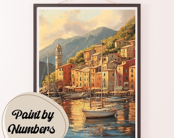 Coastal Sunset Paint by Numbers Kit: Seaside Village DIY Painting