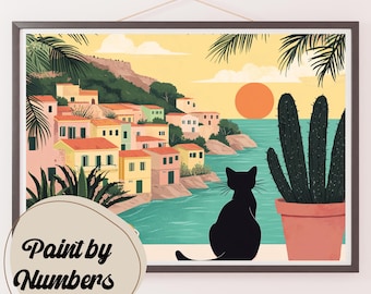 Sunset by the Sea Paint by Numbers Kit: Mediterranean Coastal View