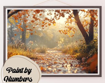 Kit de pintura por números de senderos forestales otoñales: decoración del hogar DIY