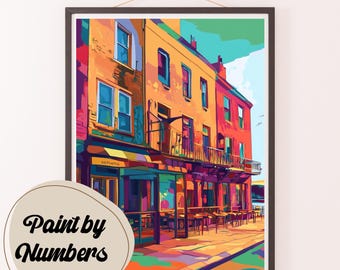 Kit de pintura por números para paisagens urbanas vibrantes: arte de rua colorida faça você mesmo