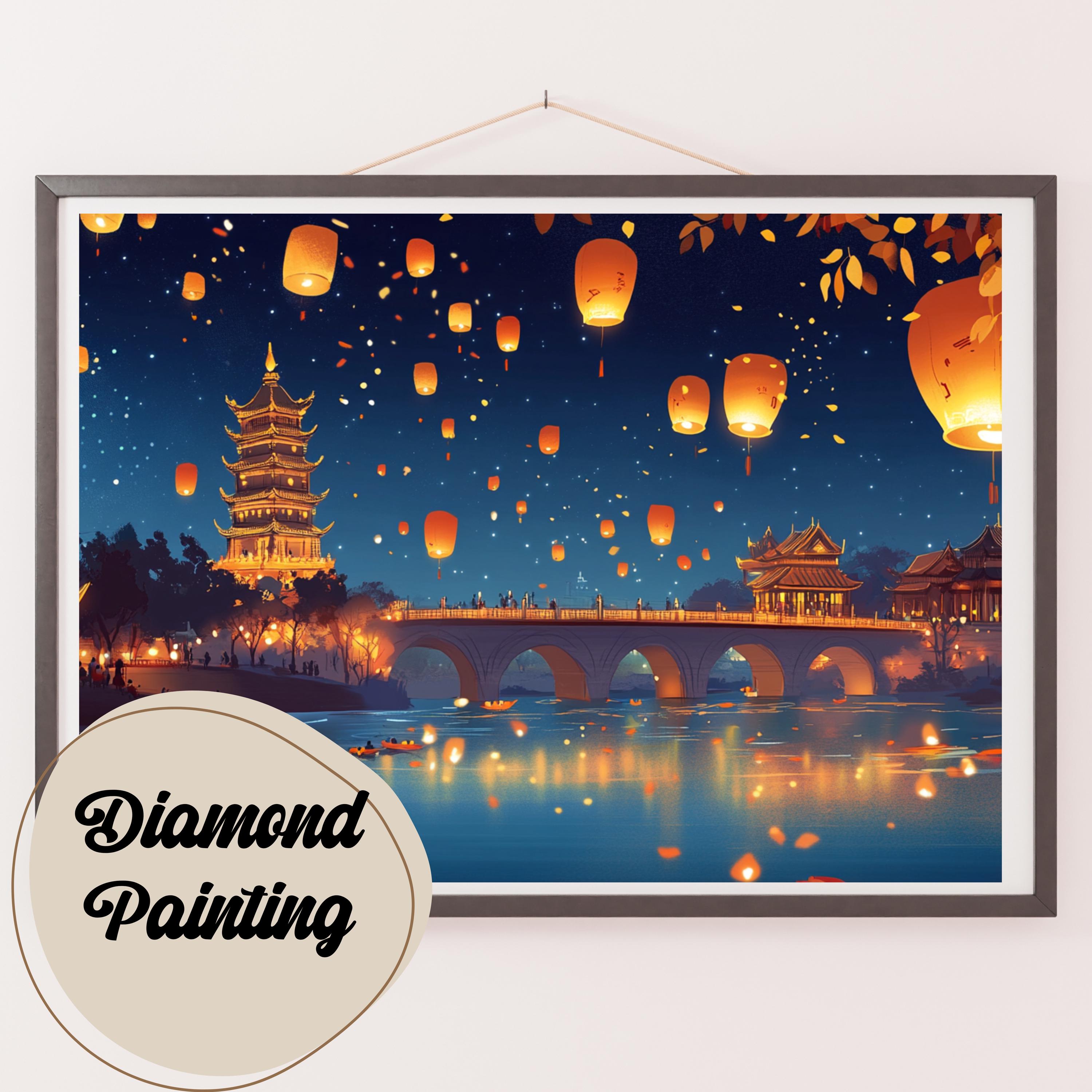 Lantern Festival Diamond Painting Kit: Chinese Architecture Gem