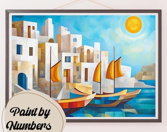 Mediterranean Sun & Sails Paint by Numbers Kit: Coastal DIY Painting