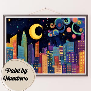 Paint by Numbers Kit for Adults: Moonlit Skyline, DIY Painting, Painting Art for Decor, Gift Ideas, Homemade Wall Art Decor