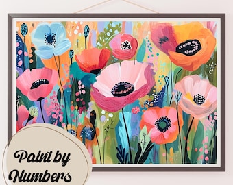 Vibrant Poppy Garden Paint by Numbers Kit: DIY Floral Art