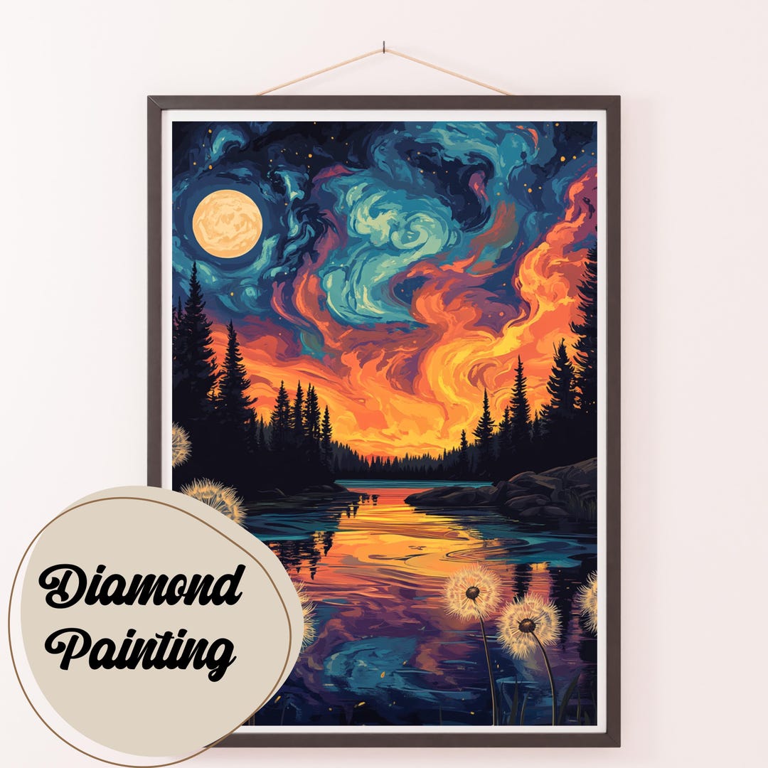 Twilight Whispers Diamond Painting Kit: Serene Lake Scene, DIY