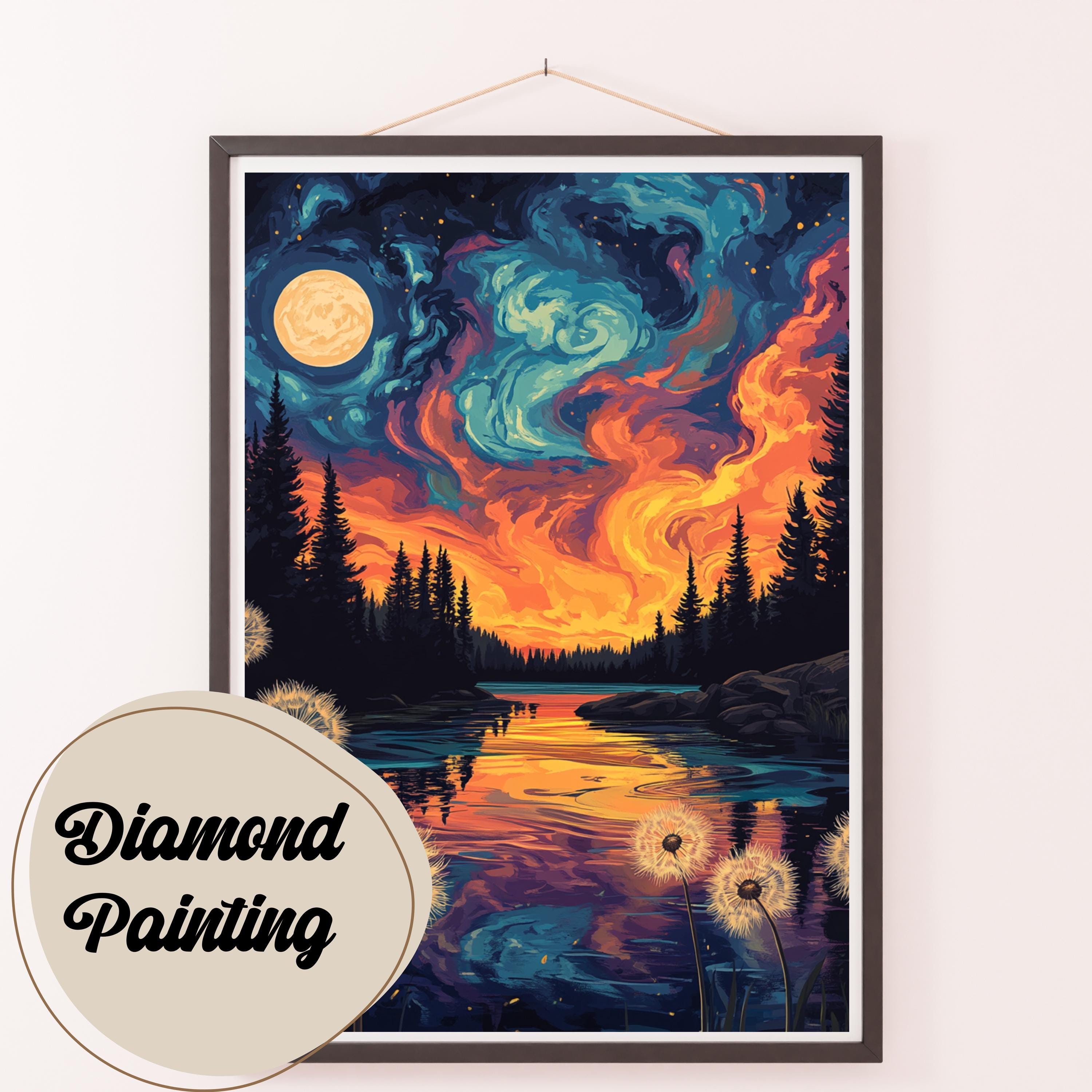 Twilight Whispers Diamond Painting Kit: Serene Lake Scene, DIY