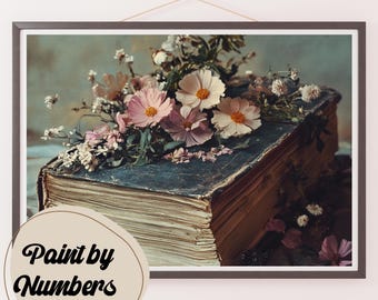 Floral Wisdom Paint by Numbers Kit: Vintage Book & Flowers DIY Painting