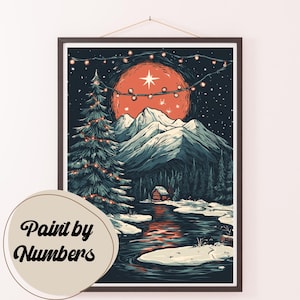 Moonlit Winter Wonderland Paint by Numbers Kit: Acrylic DIY Painting