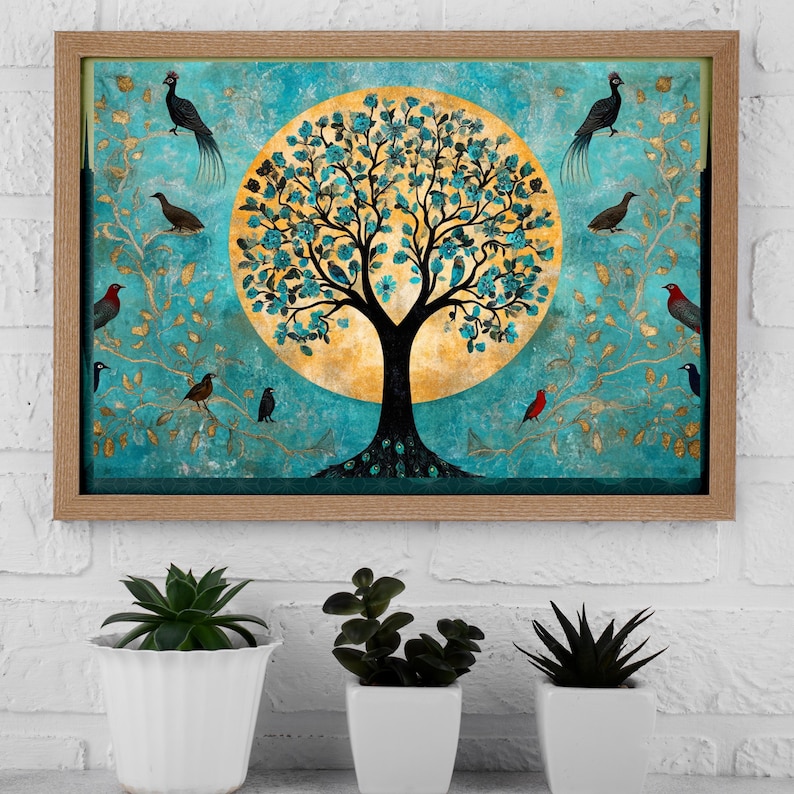 Tree of Harmony Paint by Numbers Kit: Botanical Teal Art - Etsy