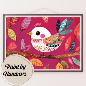 Kit di pittura con i numeri: uccello canterino stravagante, pittura fai da te, kit acrilico per adulti, idee regalo, kit fai da te per adulti, decorazioni artistiche fatte a mano