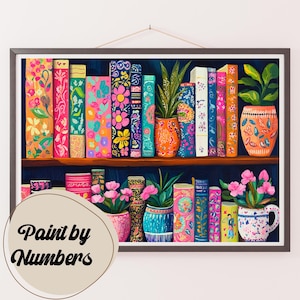 Paint by Numbers Kit for Adults: Whimsical Bookshelf, DIY Painting, Painting Art for Decor, Gift Ideas, Homemade Wall Art Decor