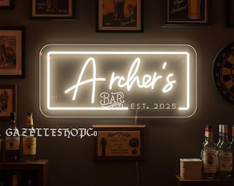 Placa de LED personalizada com nome para bar, decoração para espaço masculino, presente para amantes de cerveja.