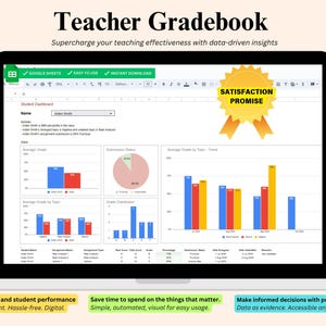 Teacher Gradebook Spreadsheet Template, Digital Grade Book, Student Progress Tracker Template, Student Assignment and Grade Tracker, Sheets