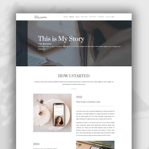 Könnte beinhalten: Ein Screenshot einer Website, der einen Blogbeitrag darüber zeigt, wie die Autorin ihr Geschäft gestartet hat. Der Beitrag zeigt ein Foto eines Smartphones mit einer Website auf dem Bildschirm und Text, der "This is My Story" und "How I Started" lautet.