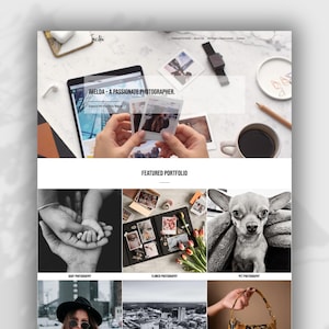 May include: A website homepage for a photographer named Imelda. The website features a portfolio of photos, including baby, flower, and pet photography. The website also includes a section about the photographer and their services.