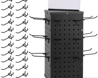 FREE US SHIPPING Rotating Pegboard Display Stand With 24 Hooks & Sign - Metal Spinning 4-Sided Product Display for Accessories, Jewelry, kit