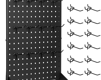 2-Pack Metal Pegboard Display Stands With 24 Hooks - 16x12 Inch Black Jewelry Rack For Craft Fairs & Retail
