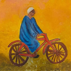 Homme à vélo - Peint à la main - Impression carte postale A6