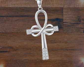 シルバーアンククロスペンダントネックレス - 925スターリングシルバー