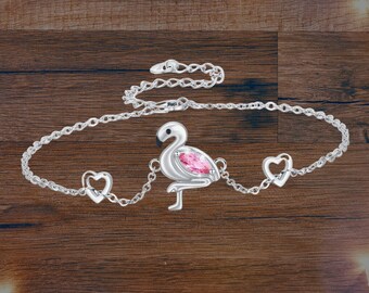 Flamingo Chain Bracelet for Women Girls 925 Sterling Silver Chain Adjustable Flamingo Bracelet for Women