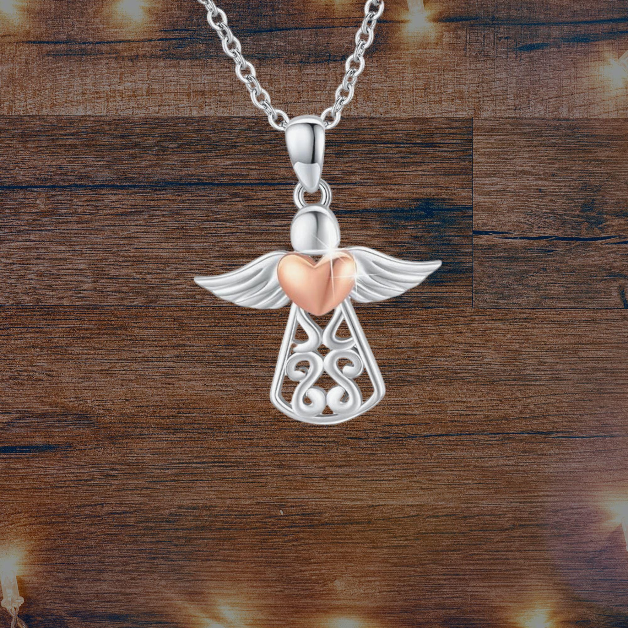 Collana Con Ali D’angelo In Argento Sterling 925 – Ciondolo Con Pietra Squame Di Pesce, Regalo Significativo
